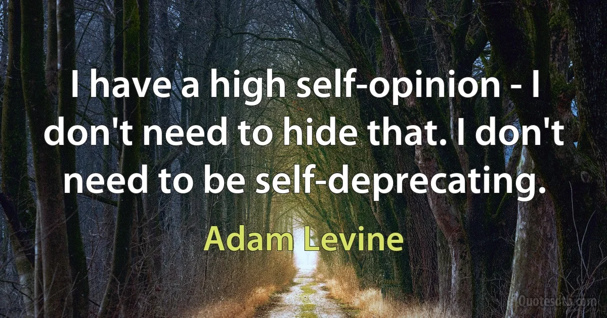 I have a high self-opinion - I don't need to hide that. I don't need to be self-deprecating. (Adam Levine)