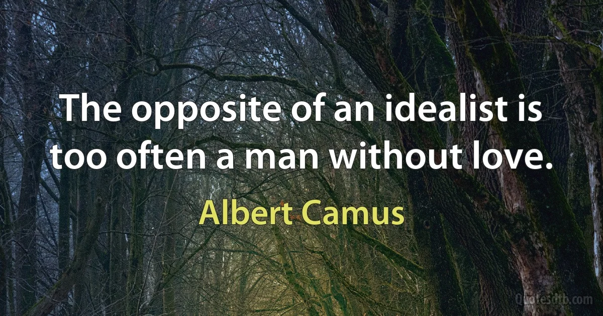 The opposite of an idealist is too often a man without love. (Albert Camus)