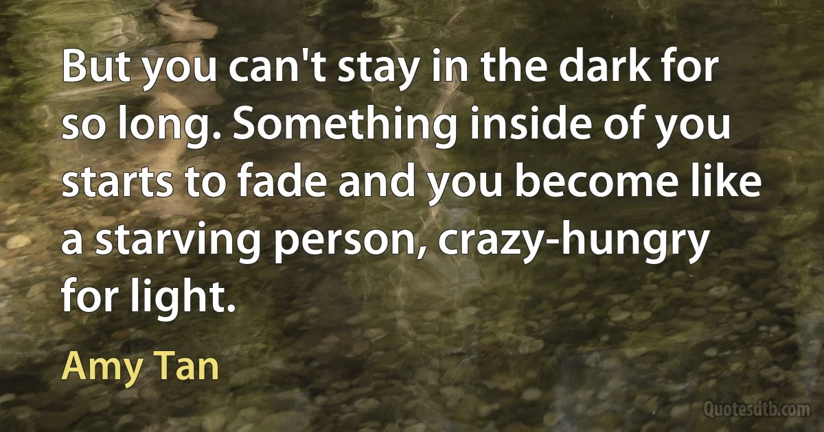 But you can't stay in the dark for so long. Something inside of you starts to fade and you become like a starving person, crazy-hungry for light. (Amy Tan)