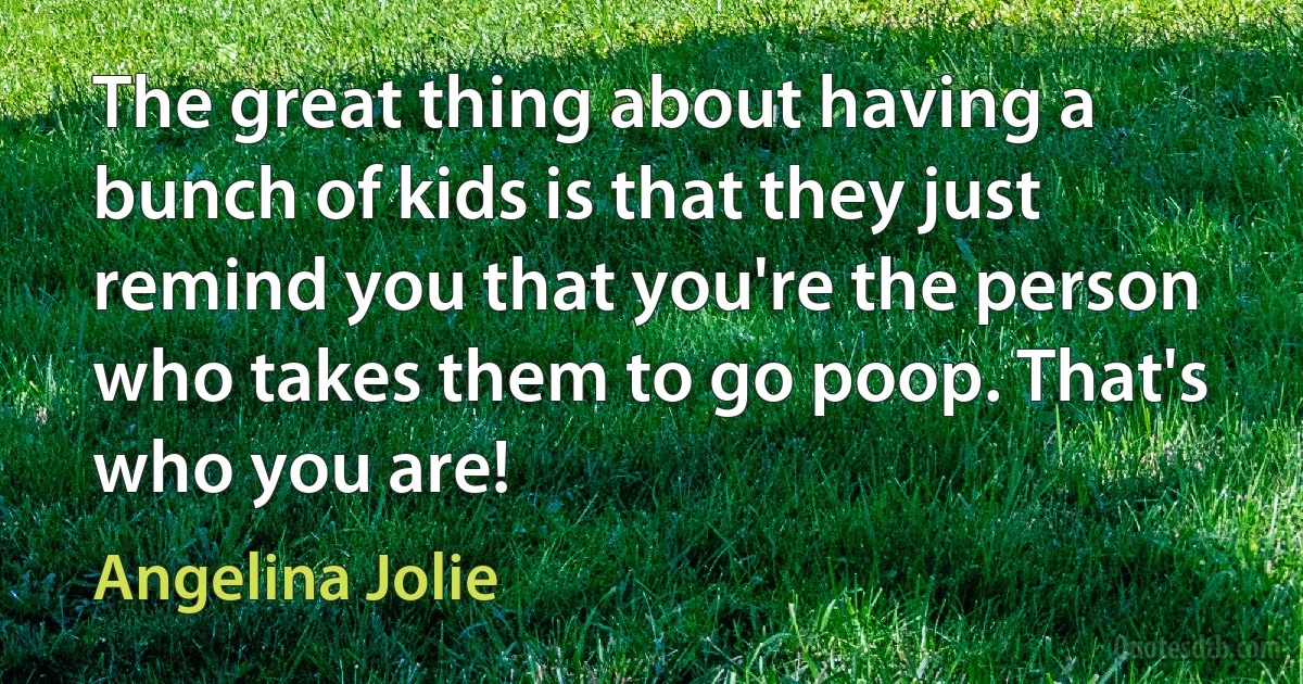 The great thing about having a bunch of kids is that they just remind you that you're the person who takes them to go poop. That's who you are! (Angelina Jolie)