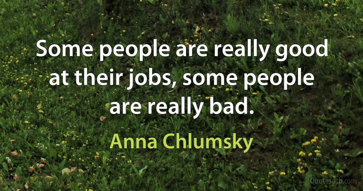 Some people are really good at their jobs, some people are really bad. (Anna Chlumsky)