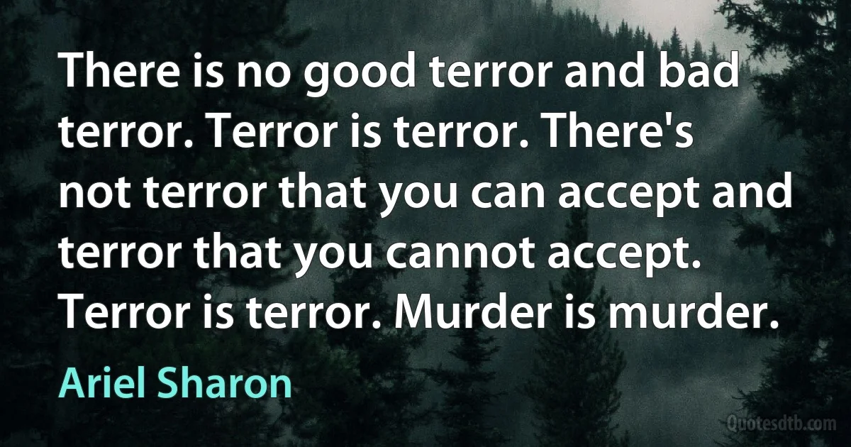 There is no good terror and bad terror. Terror is terror. There's not terror that you can accept and terror that you cannot accept. Terror is terror. Murder is murder. (Ariel Sharon)