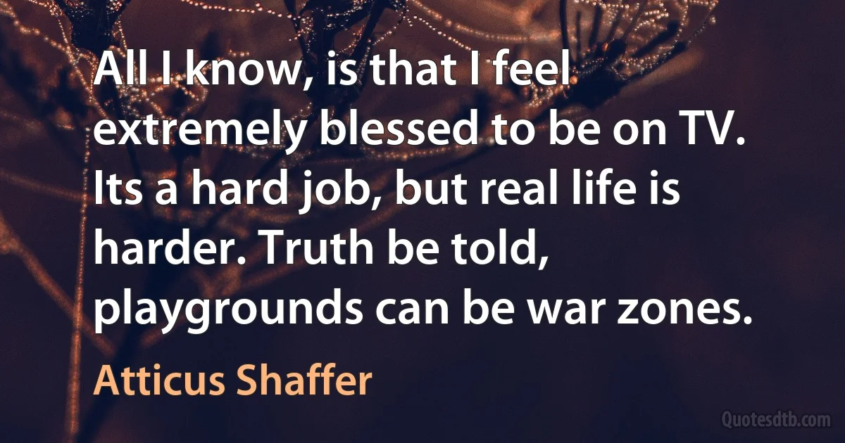 All I know, is that I feel extremely blessed to be on TV. Its a hard job, but real life is harder. Truth be told, playgrounds can be war zones. (Atticus Shaffer)