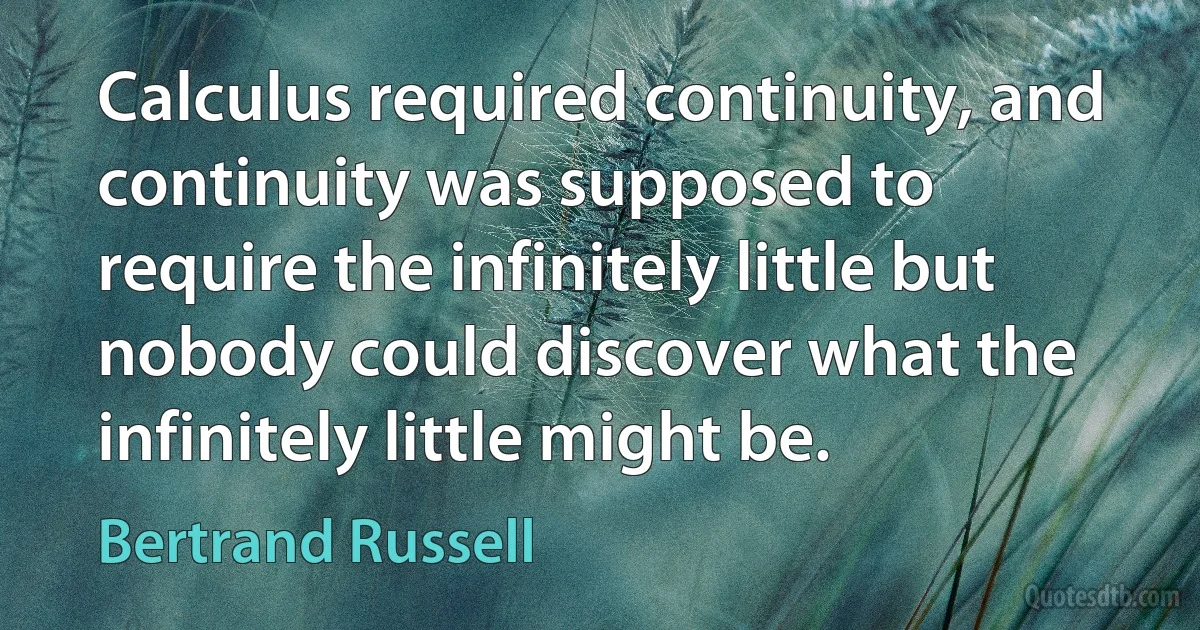 Calculus required continuity, and continuity was supposed to require the infinitely little but nobody could discover what the infinitely little might be. (Bertrand Russell)