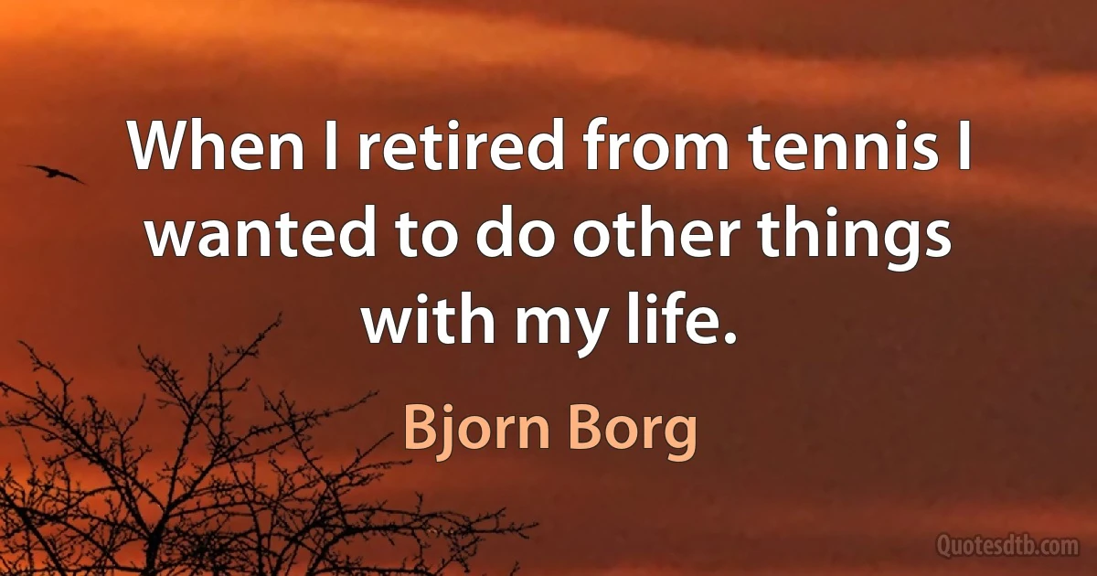 When I retired from tennis I wanted to do other things with my life. (Bjorn Borg)