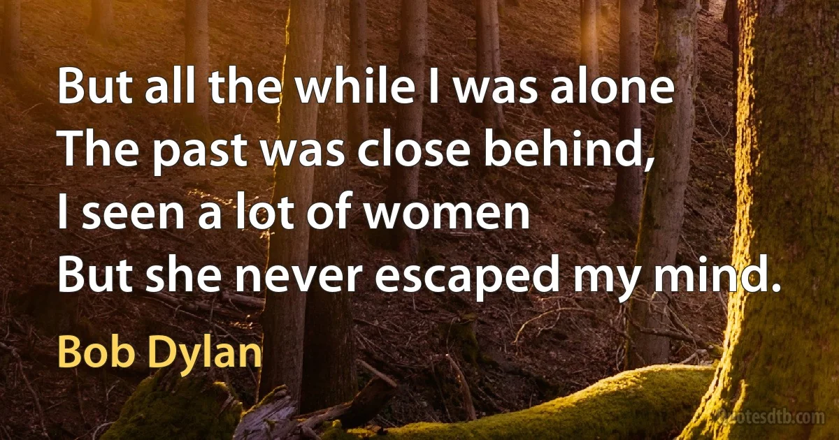 But all the while I was alone
The past was close behind,
I seen a lot of women
But she never escaped my mind. (Bob Dylan)