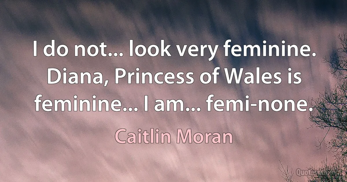 I do not... look very feminine. Diana, Princess of Wales is feminine... I am... femi-none. (Caitlin Moran)