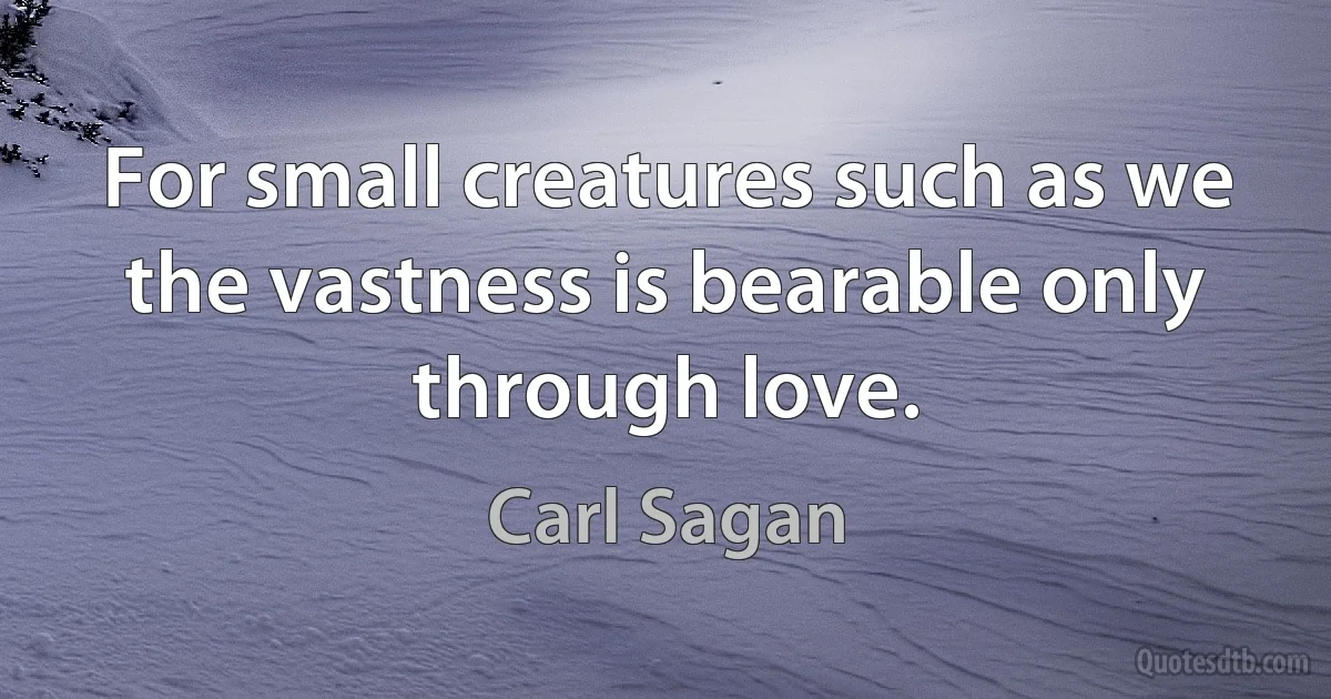 For small creatures such as we the vastness is bearable only through love. (Carl Sagan)