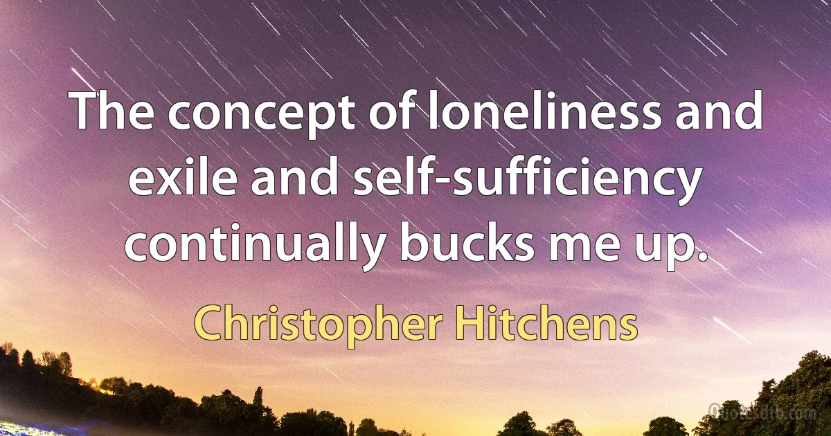 The concept of loneliness and exile and self-sufficiency continually bucks me up. (Christopher Hitchens)