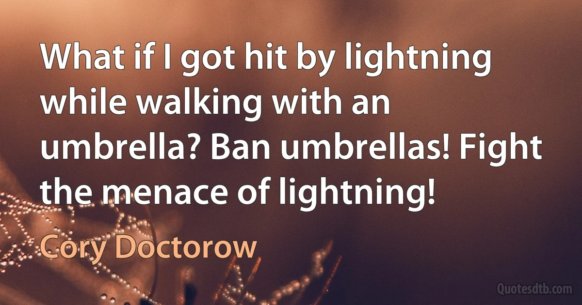 What if I got hit by lightning while walking with an umbrella? Ban umbrellas! Fight the menace of lightning! (Cory Doctorow)