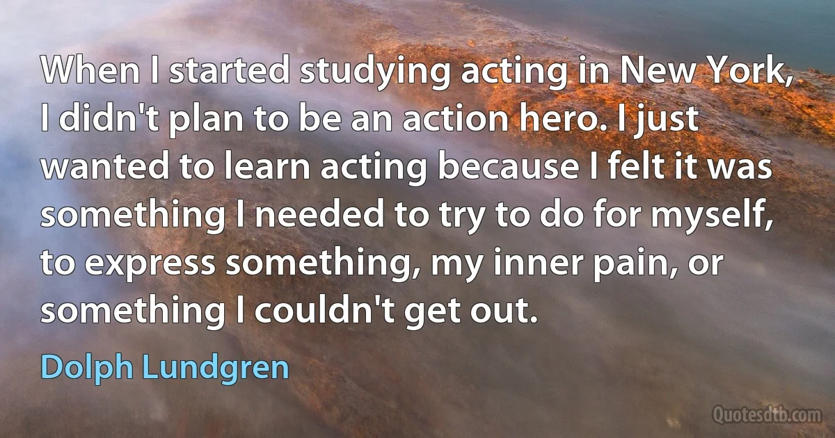 When I started studying acting in New York, I didn't plan to be an action hero. I just wanted to learn acting because I felt it was something I needed to try to do for myself, to express something, my inner pain, or something I couldn't get out. (Dolph Lundgren)