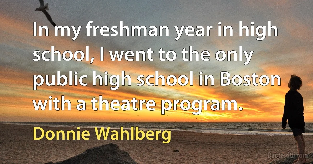 In my freshman year in high school, I went to the only public high school in Boston with a theatre program. (Donnie Wahlberg)