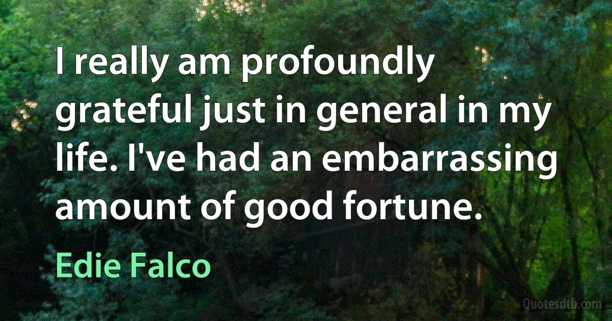 I really am profoundly grateful just in general in my life. I've had an embarrassing amount of good fortune. (Edie Falco)