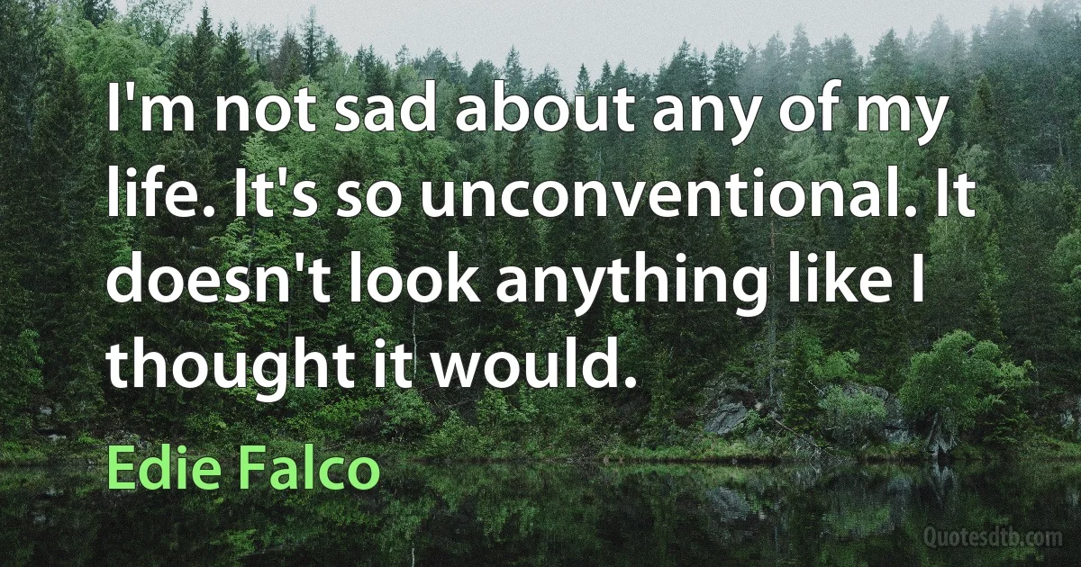 I'm not sad about any of my life. It's so unconventional. It doesn't look anything like I thought it would. (Edie Falco)