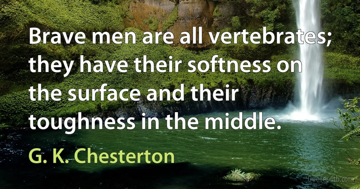 Brave men are all vertebrates; they have their softness on the surface and their toughness in the middle. (G. K. Chesterton)