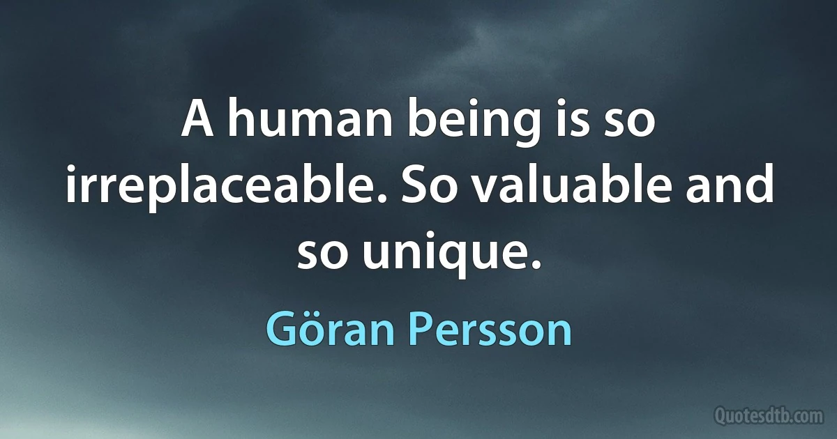 A human being is so irreplaceable. So valuable and so unique. (Göran Persson)