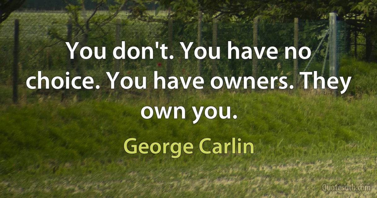 You don't. You have no choice. You have owners. They own you. (George Carlin)