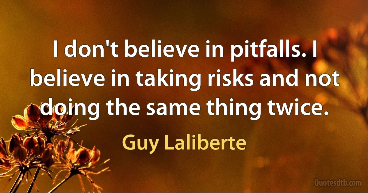 I don't believe in pitfalls. I believe in taking risks and not doing the same thing twice. (Guy Laliberte)