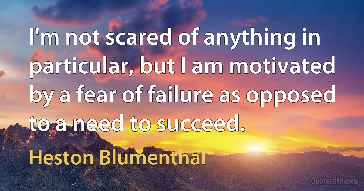 I'm not scared of anything in particular, but I am motivated by a fear of failure as opposed to a need to succeed. (Heston Blumenthal)