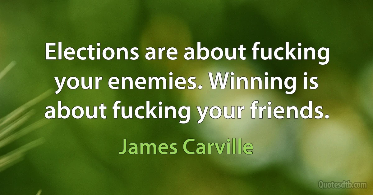 Elections are about fucking your enemies. Winning is about fucking your friends. (James Carville)