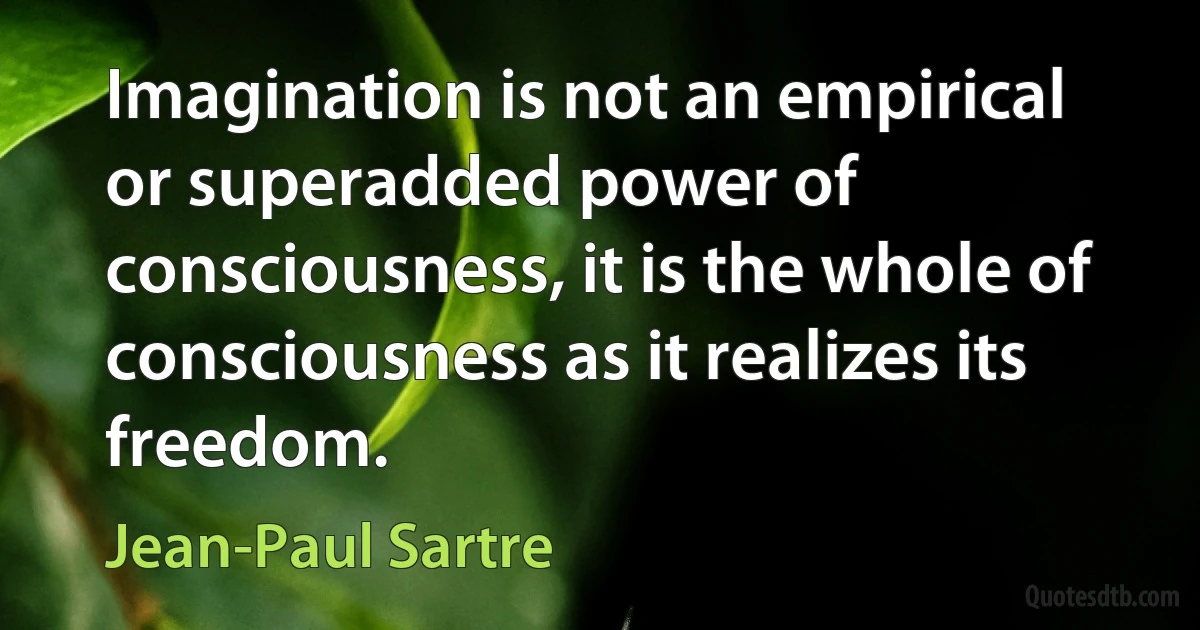 Imagination is not an empirical or superadded power of consciousness, it is the whole of consciousness as it realizes its freedom. (Jean-Paul Sartre)