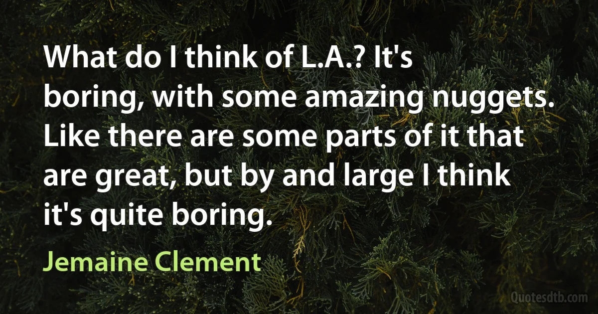 What do I think of L.A.? It's boring, with some amazing nuggets. Like there are some parts of it that are great, but by and large I think it's quite boring. (Jemaine Clement)