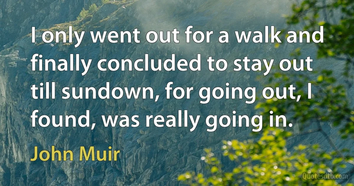 I only went out for a walk and finally concluded to stay out till sundown, for going out, I found, was really going in. (John Muir)