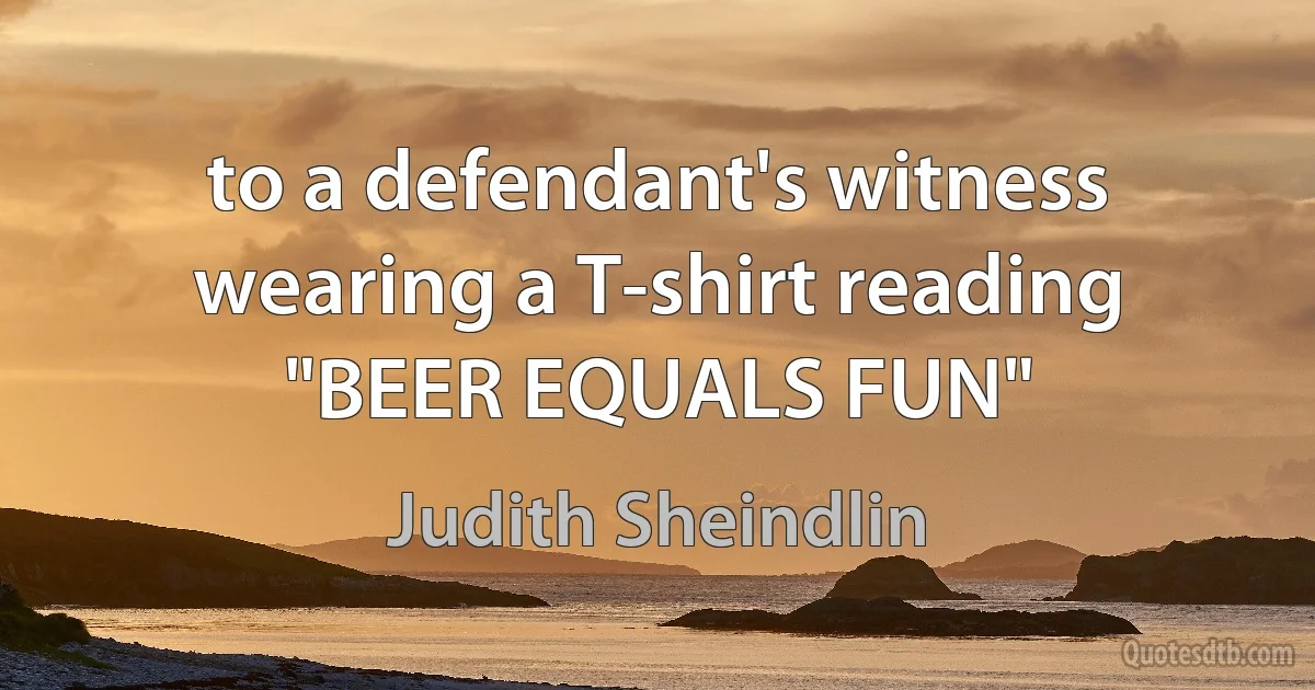 to a defendant's witness wearing a T-shirt reading "BEER EQUALS FUN" (Judith Sheindlin)