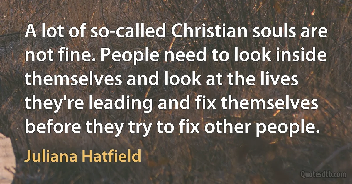 A lot of so-called Christian souls are not fine. People need to look inside themselves and look at the lives they're leading and fix themselves before they try to fix other people. (Juliana Hatfield)