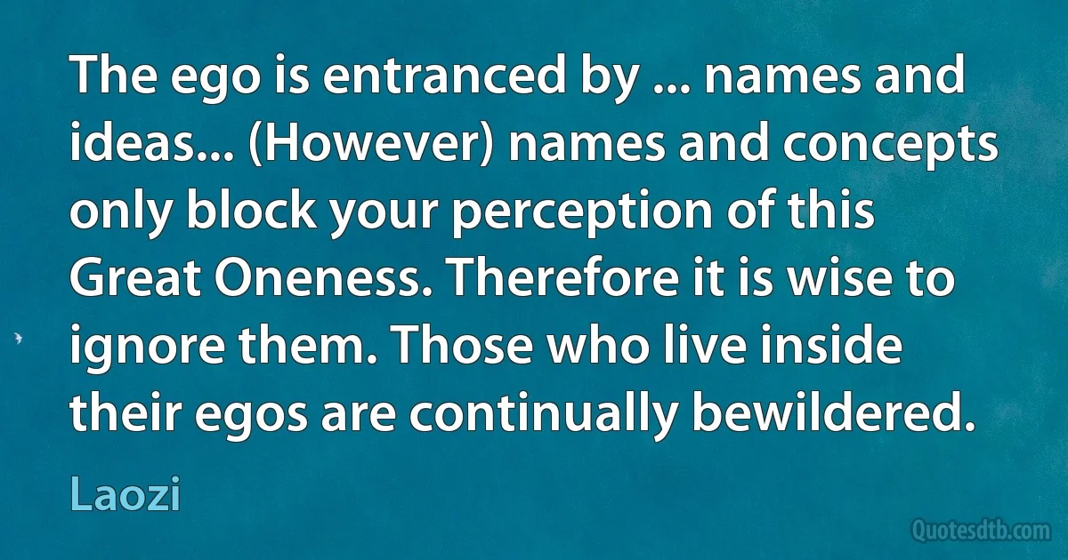 The ego is entranced by ... names and ideas... (However) names and concepts only block your perception of this Great Oneness. Therefore it is wise to ignore them. Those who live inside their egos are continually bewildered. (Laozi)