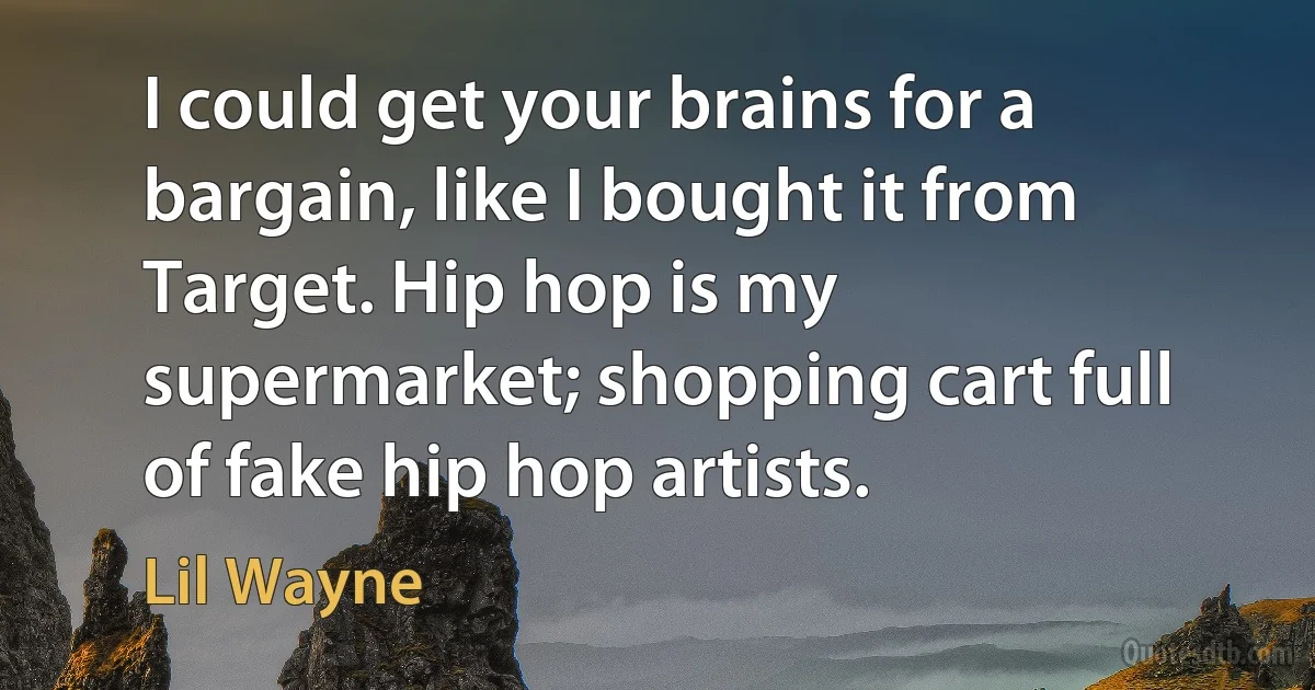 I could get your brains for a bargain, like I bought it from Target. Hip hop is my supermarket; shopping cart full of fake hip hop artists. (Lil Wayne)