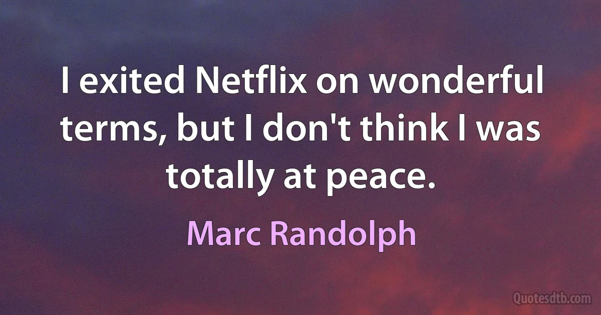 I exited Netflix on wonderful terms, but I don't think I was totally at peace. (Marc Randolph)