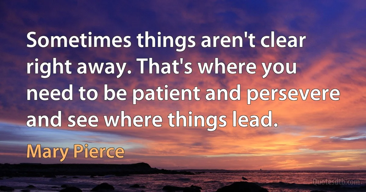 Sometimes things aren't clear right away. That's where you need to be patient and persevere and see where things lead. (Mary Pierce)