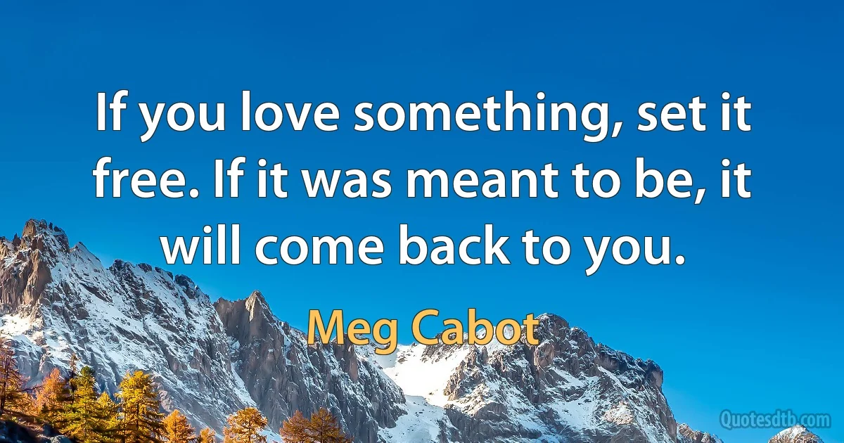 If you love something, set it free. If it was meant to be, it will come back to you. (Meg Cabot)