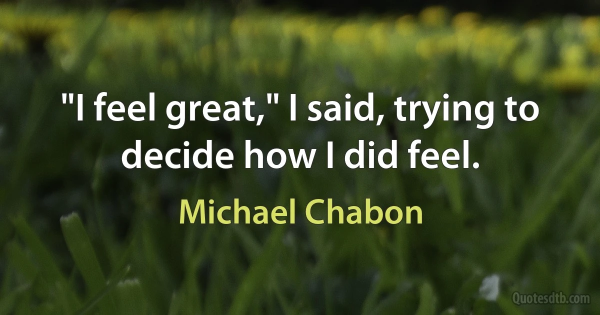 "I feel great," I said, trying to decide how I did feel. (Michael Chabon)