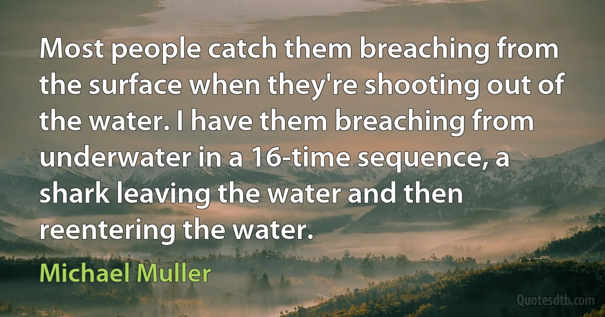 Most people catch them breaching from the surface when they're shooting out of the water. I have them breaching from underwater in a 16-time sequence, a shark leaving the water and then reentering the water. (Michael Muller)