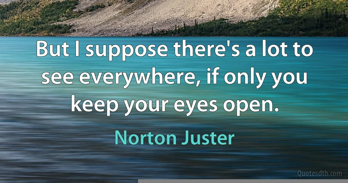 But I suppose there's a lot to see everywhere, if only you keep your eyes open. (Norton Juster)