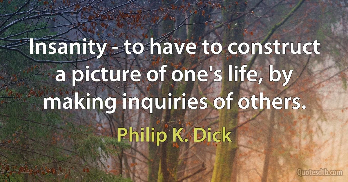 Insanity - to have to construct a picture of one's life, by making inquiries of others. (Philip K. Dick)