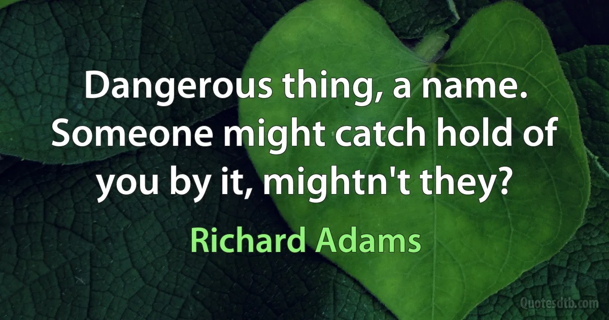 Dangerous thing, a name. Someone might catch hold of you by it, mightn't they? (Richard Adams)