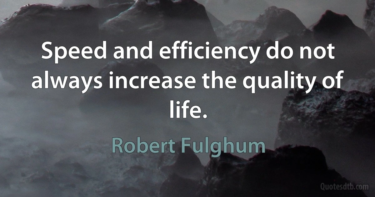 Speed and efficiency do not always increase the quality of life. (Robert Fulghum)