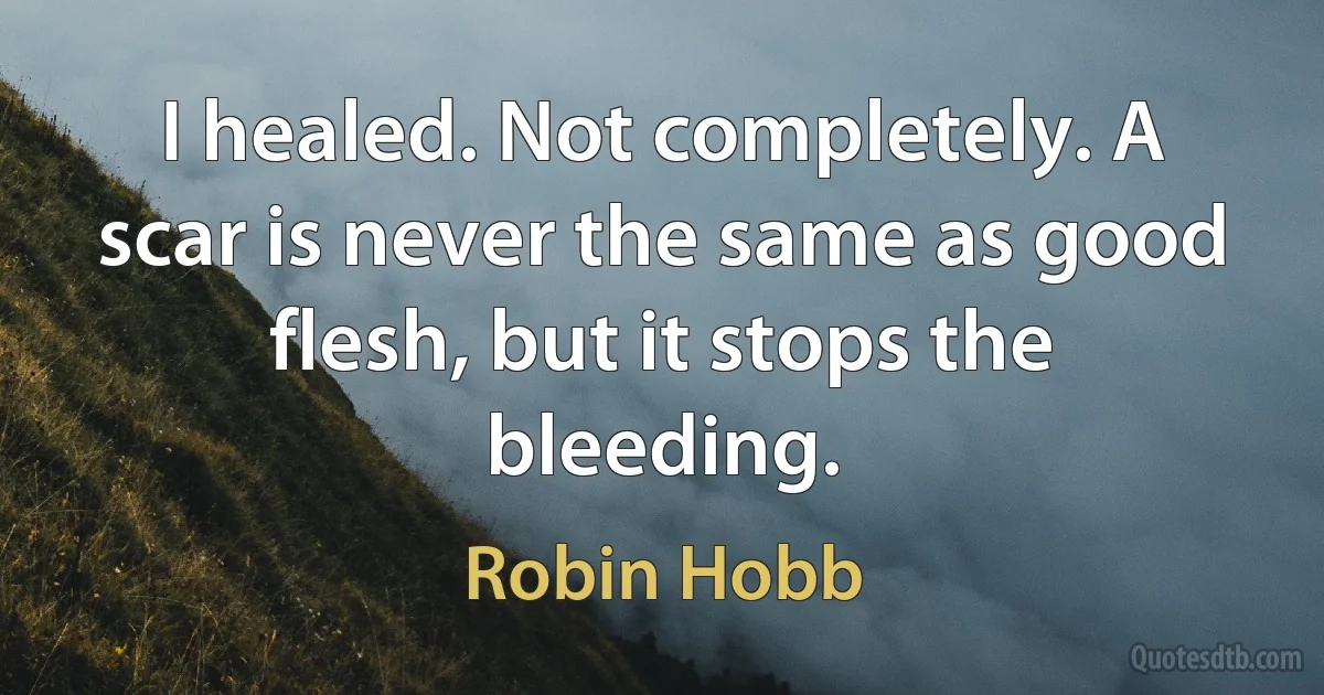 I healed. Not completely. A scar is never the same as good flesh, but it stops the bleeding. (Robin Hobb)