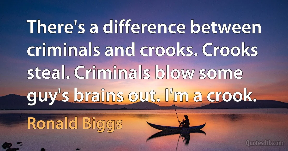 There's a difference between criminals and crooks. Crooks steal. Criminals blow some guy's brains out. I'm a crook. (Ronald Biggs)