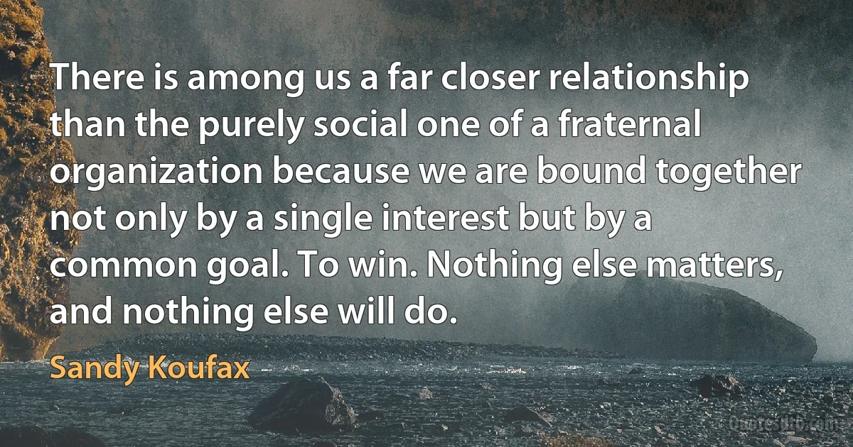 There is among us a far closer relationship than the purely social one of a fraternal organization because we are bound together not only by a single interest but by a common goal. To win. Nothing else matters, and nothing else will do. (Sandy Koufax)