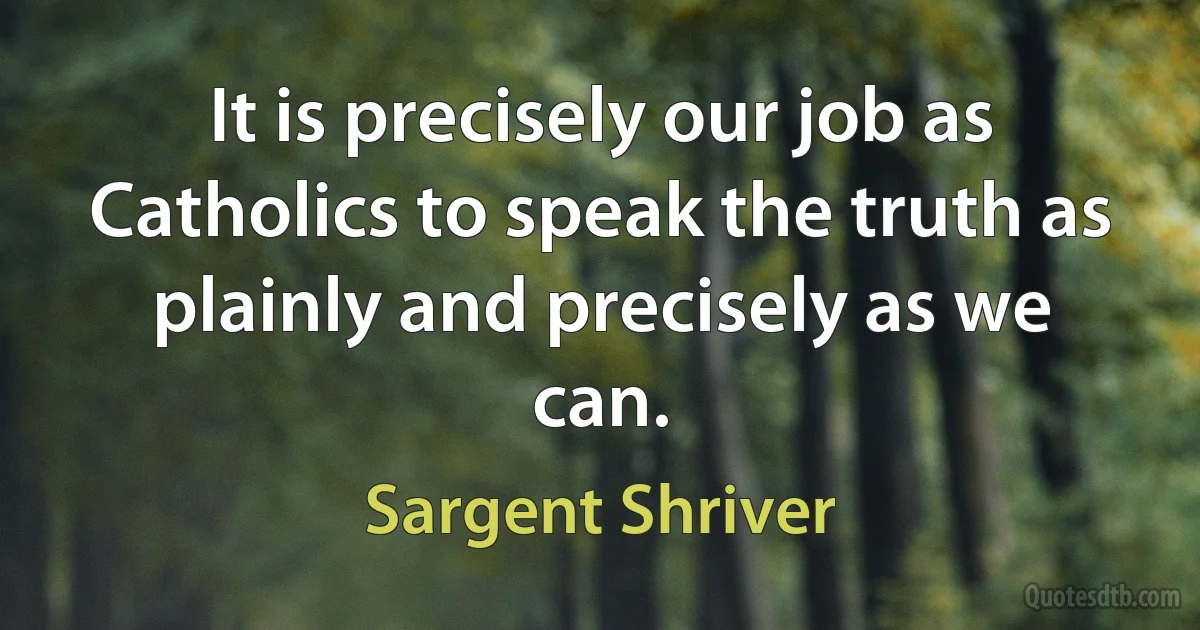 It is precisely our job as Catholics to speak the truth as plainly and precisely as we can. (Sargent Shriver)