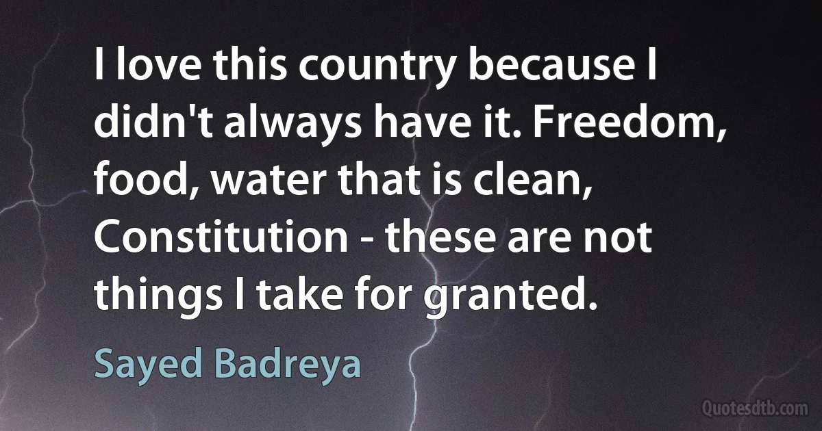 I love this country because I didn't always have it. Freedom, food, water that is clean, Constitution - these are not things I take for granted. (Sayed Badreya)