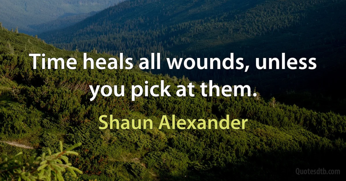 Time heals all wounds, unless you pick at them. (Shaun Alexander)