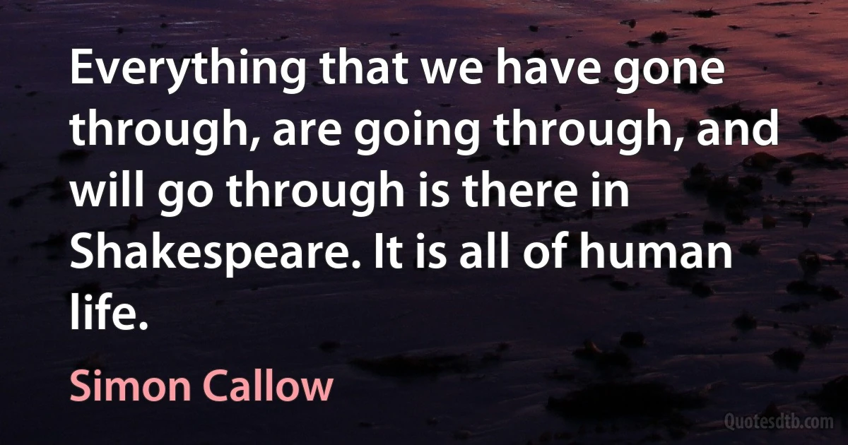 Everything that we have gone through, are going through, and will go through is there in Shakespeare. It is all of human life. (Simon Callow)