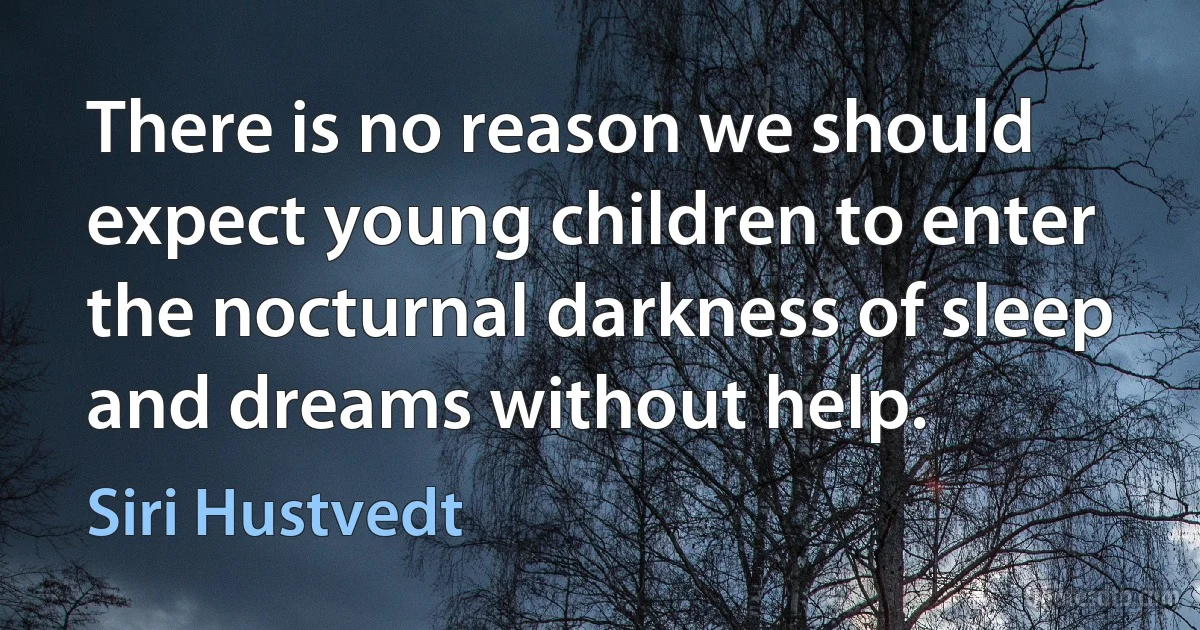 There is no reason we should expect young children to enter the nocturnal darkness of sleep and dreams without help. (Siri Hustvedt)