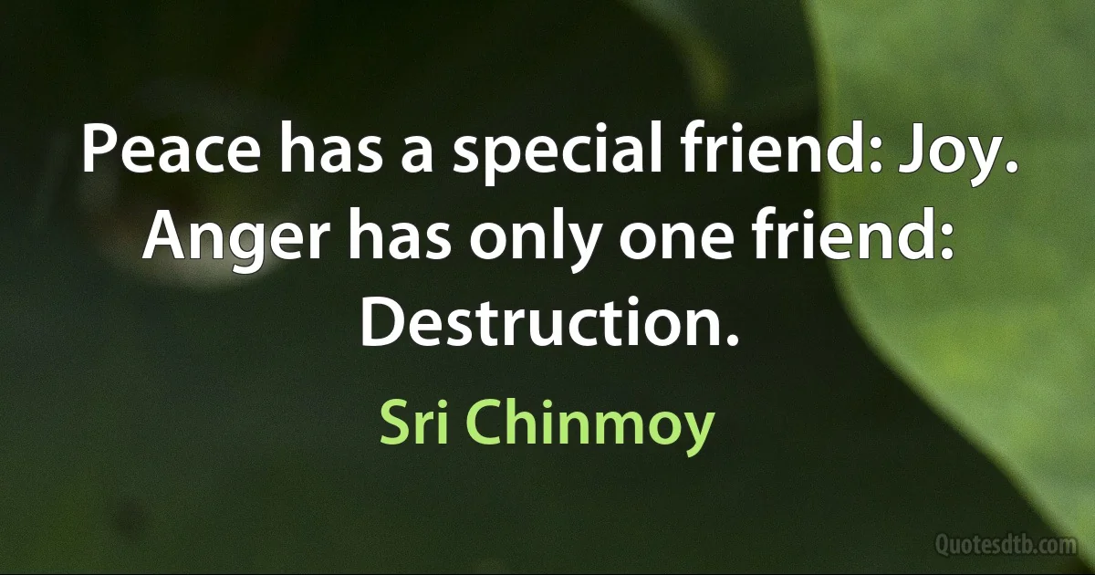 Peace has a special friend: Joy. Anger has only one friend: Destruction. (Sri Chinmoy)