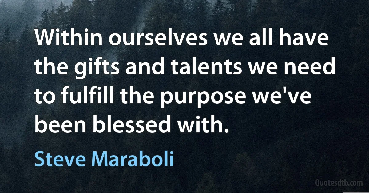 Within ourselves we all have the gifts and talents we need to fulfill the purpose we've been blessed with. (Steve Maraboli)